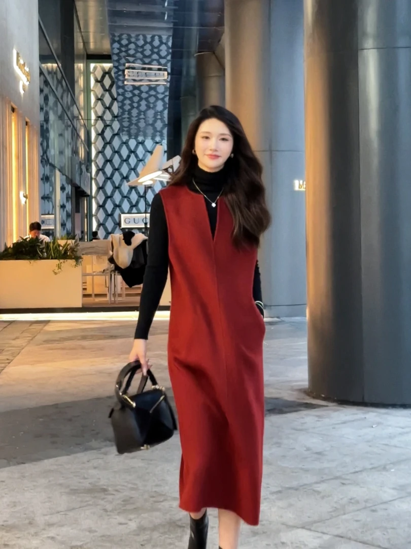 依美尔 百分百羊毛轻奢休闲经典宽松百搭舒适双面羊毛裙ys