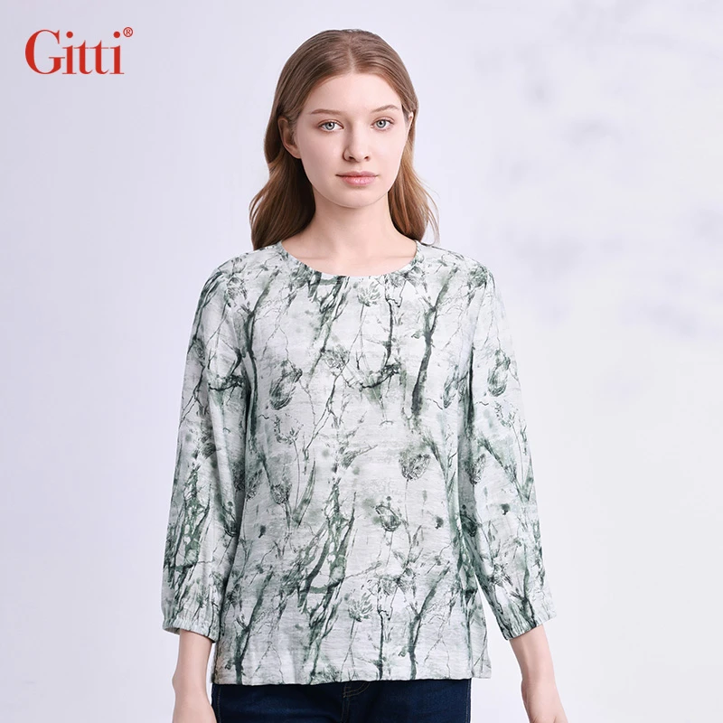 Gitti/吉蒂七分袖圆领套头上衣印花宽松T恤女G245047