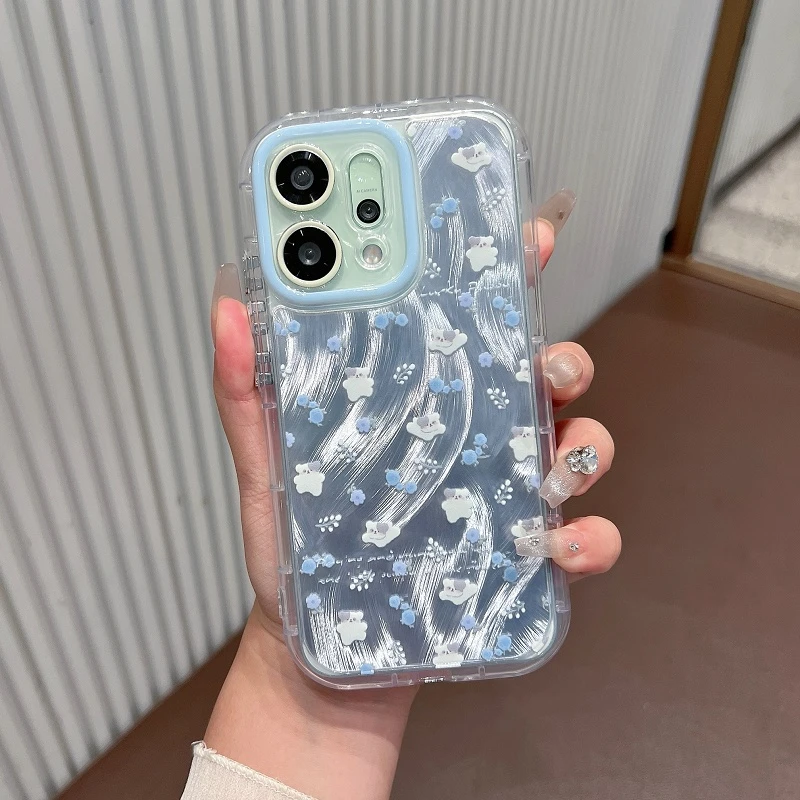 适用opporeno14手机壳新款羽纱小熊花朵reno14pro小清新防摔女款