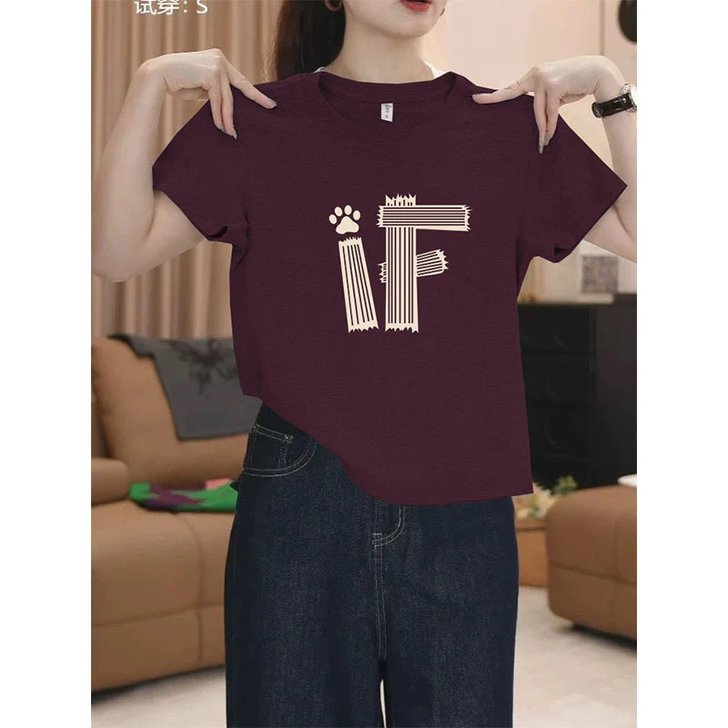 2025新款正肩圆领紫色短袖t恤女夏季小众设计感时尚百搭体恤上衣