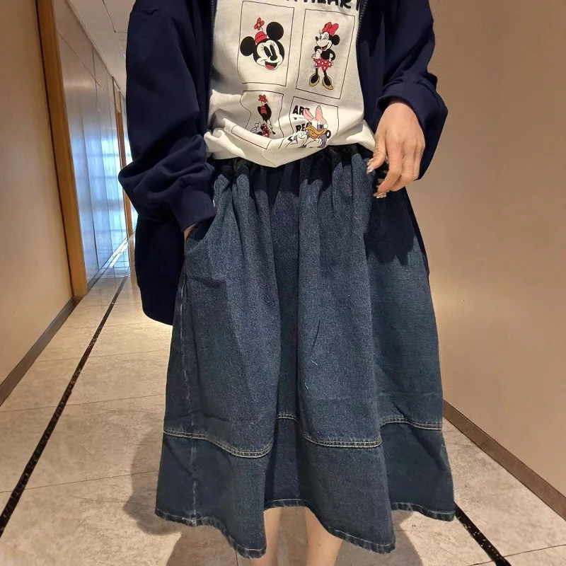 新款韩版松紧腰牛仔半裙