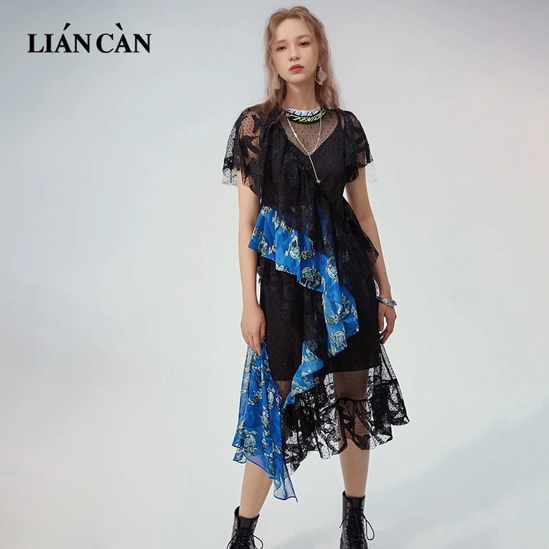 莲灿2023秋季新商场同款波西米亚蕾丝短袖连衣裙两件套71AW220001