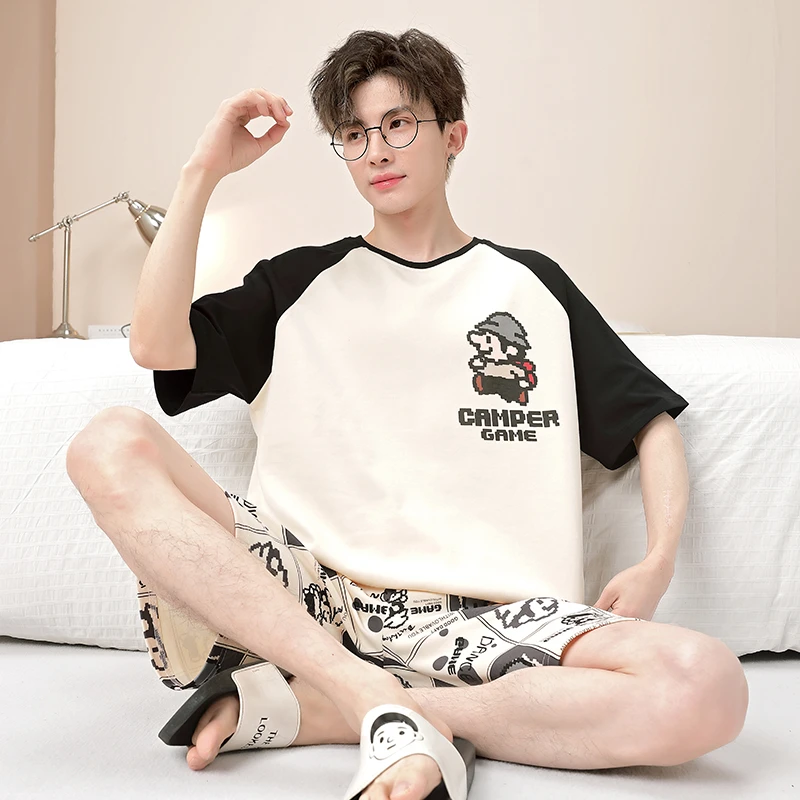 男士睡衣卡通短袖全棉薄款夏季学生青少年纯棉大码夏天家居服套装