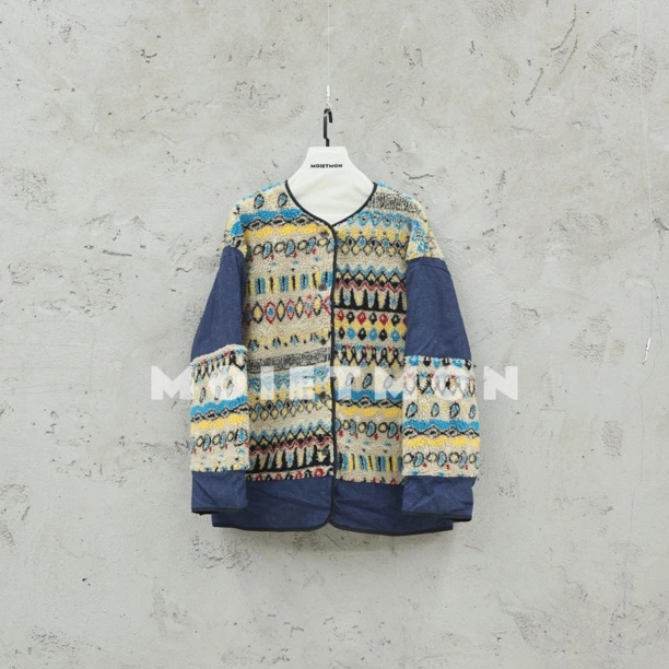 Moi et mon冬季新款小众设计师款休闲百搭撞色复古夹棉加厚外套