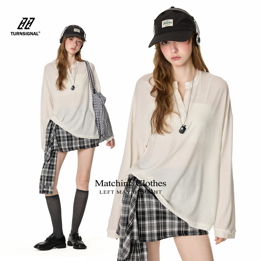 TurnSignal潮牌长袖T恤女夏季防晒2025新款时尚休闲宽松上衣夏