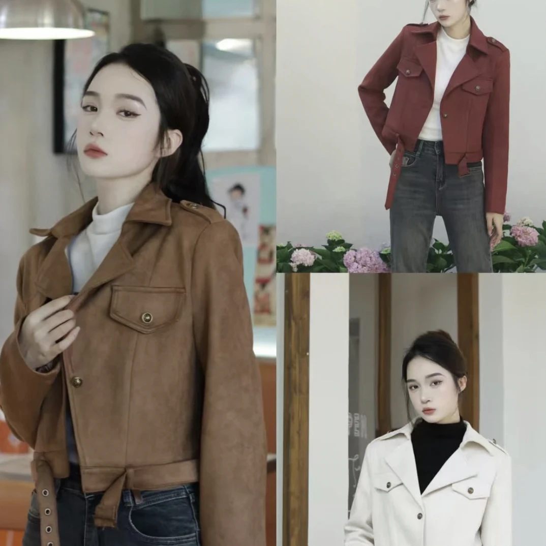22098西装领机车外套女2025秋季新款又酷又飒洋气个性修身夹克潮