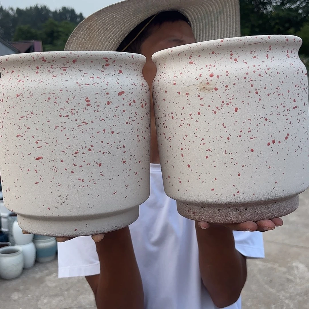 紫砂花盆粉白直筒两个福利18高度20
