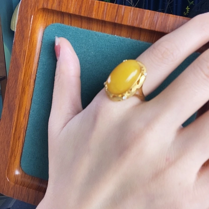 蜜蜡银S925镶嵌戒指戒指