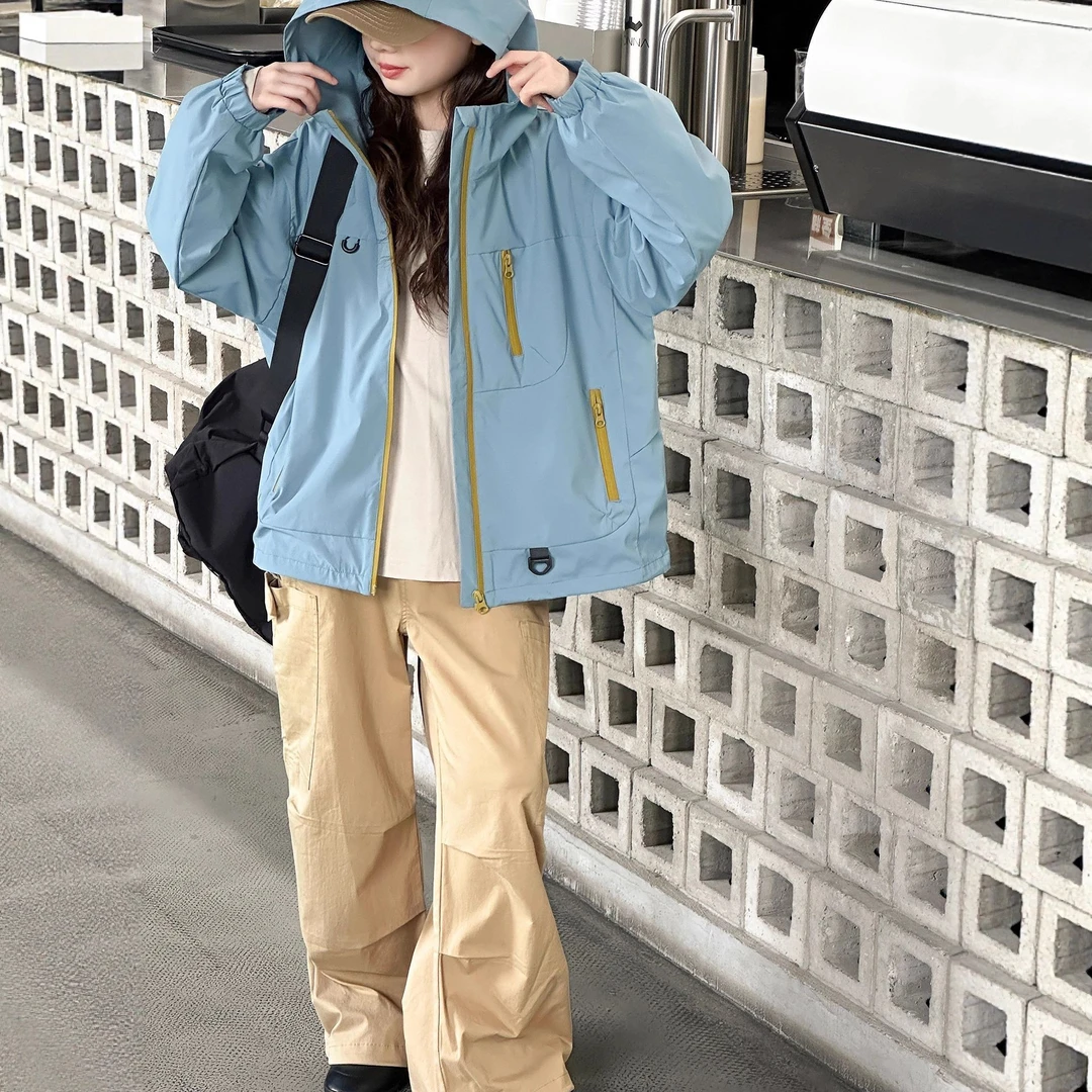 高品质韩系冲锋衣外套女童秋装2025新款女孩儿童连帽宽松潮流学生