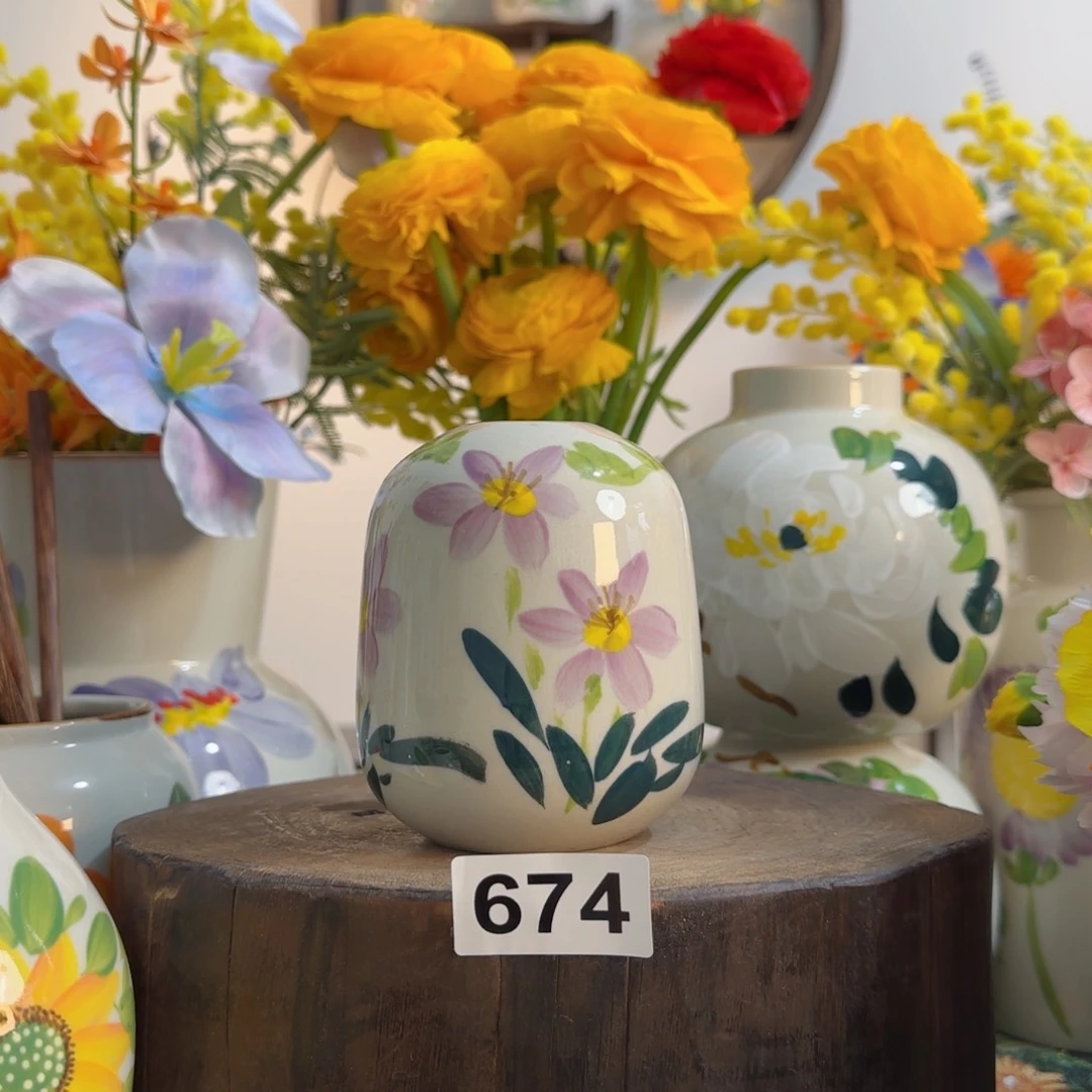 摆件景德镇陶瓷手绘小花瓶摆件无孔