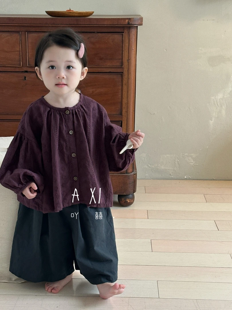儿童复古日韩系镂空棉衬衣