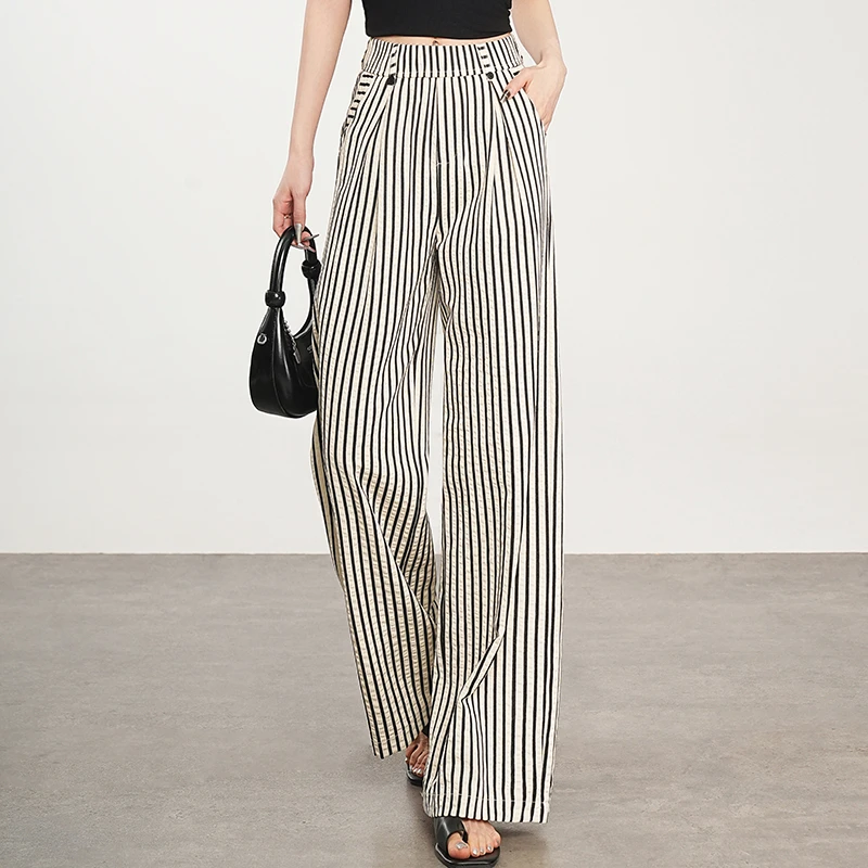 哥弟阿玛施正品时尚休闲裤女2025夏季新款薄款显瘦垂感直筒阔腿裤