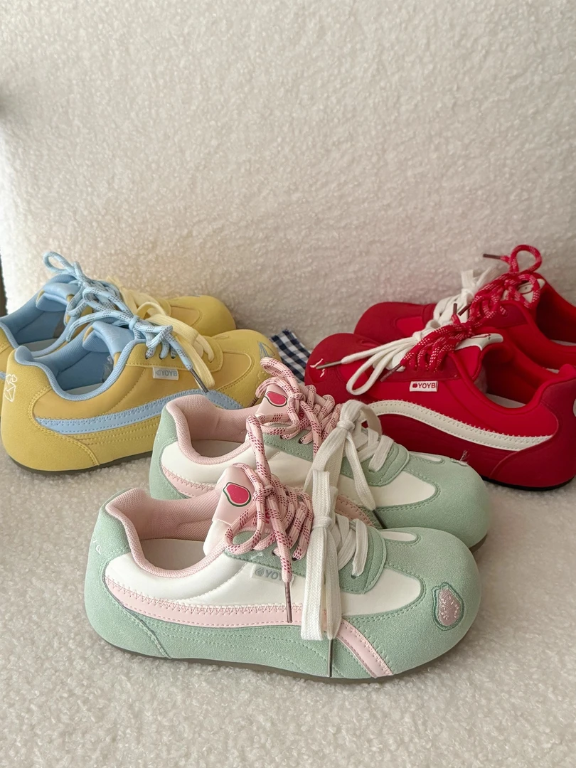 软底芒果头2025春季爆款女款小个子增高丑萌德训鞋女红色德训女鞋