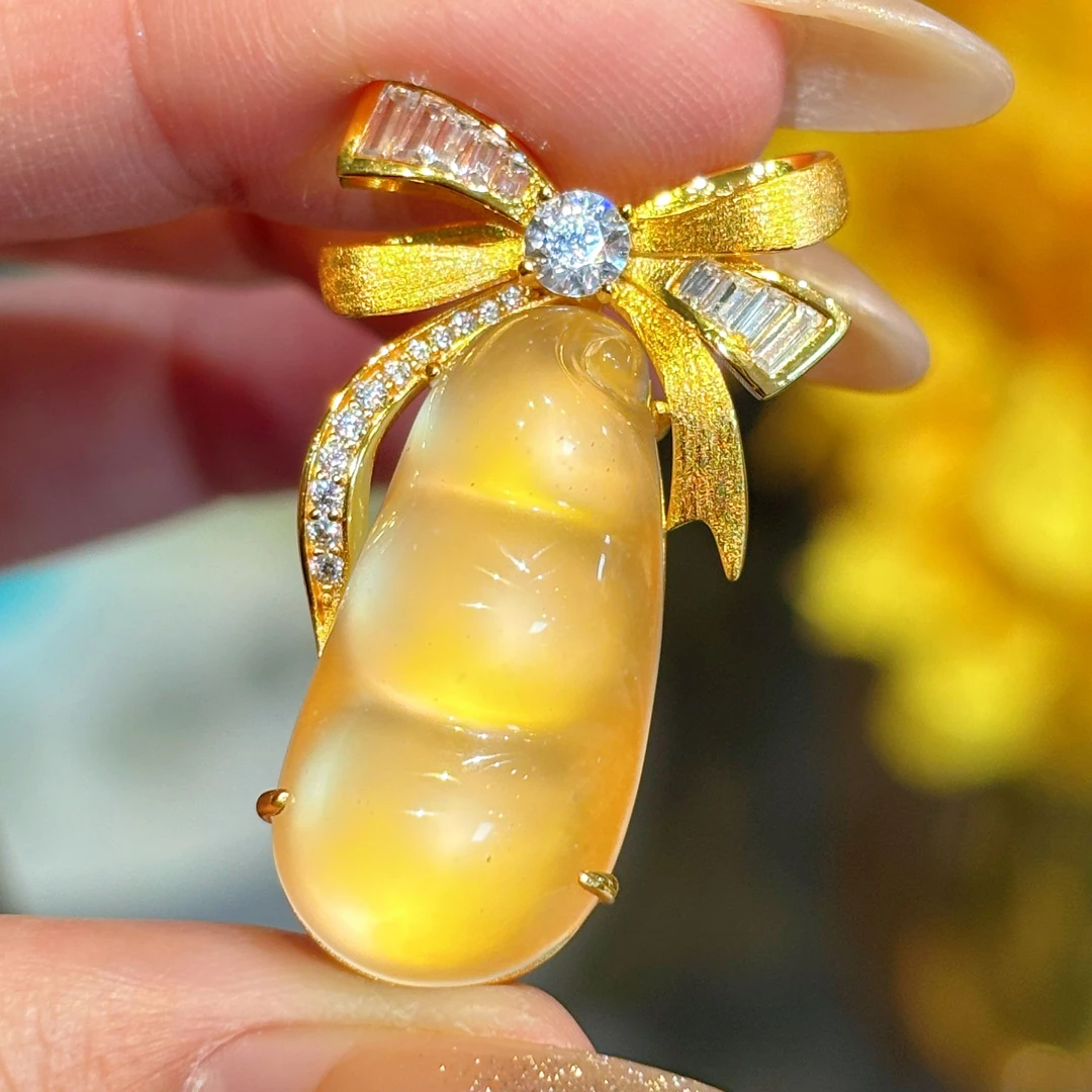 VISING 坠链均925银合成锆石 水沫金色福豆豆子吊坠项链时尚气质