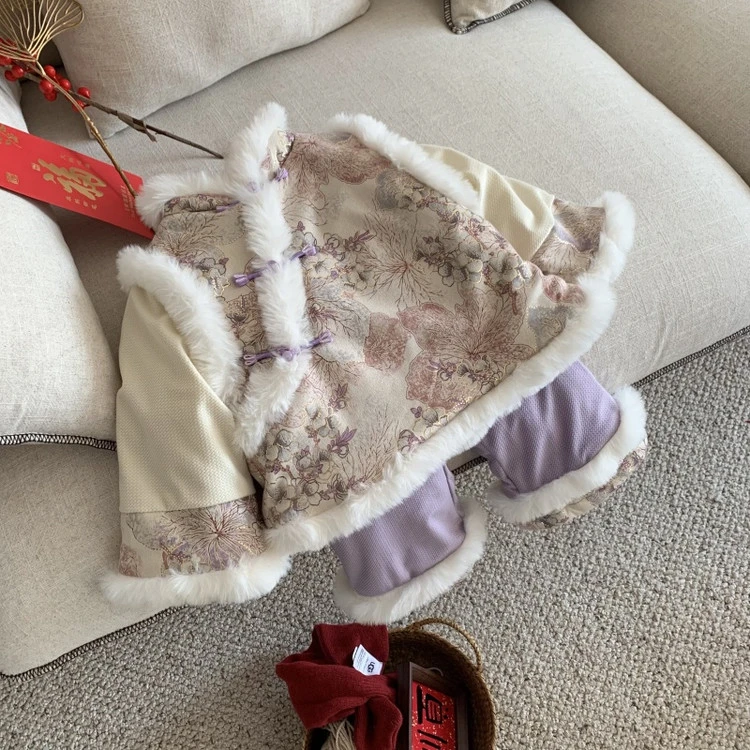 女宝宝拜年服加厚中国风套装2025新款小女孩新中式喜庆新年两件套