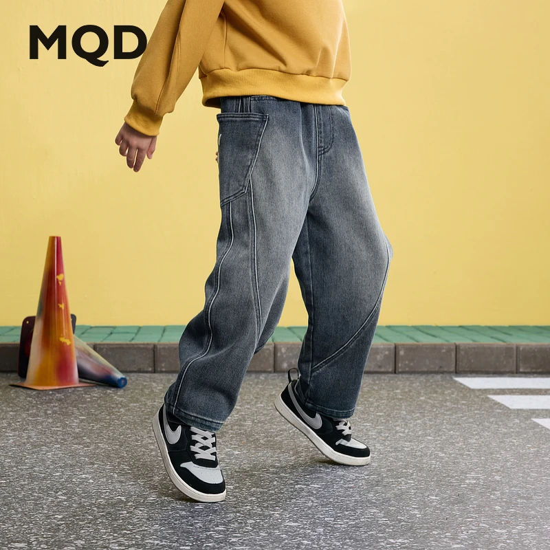 MQD童装25春季新品中大童学院风百搭潮酷休闲牛仔裤9651W1403
