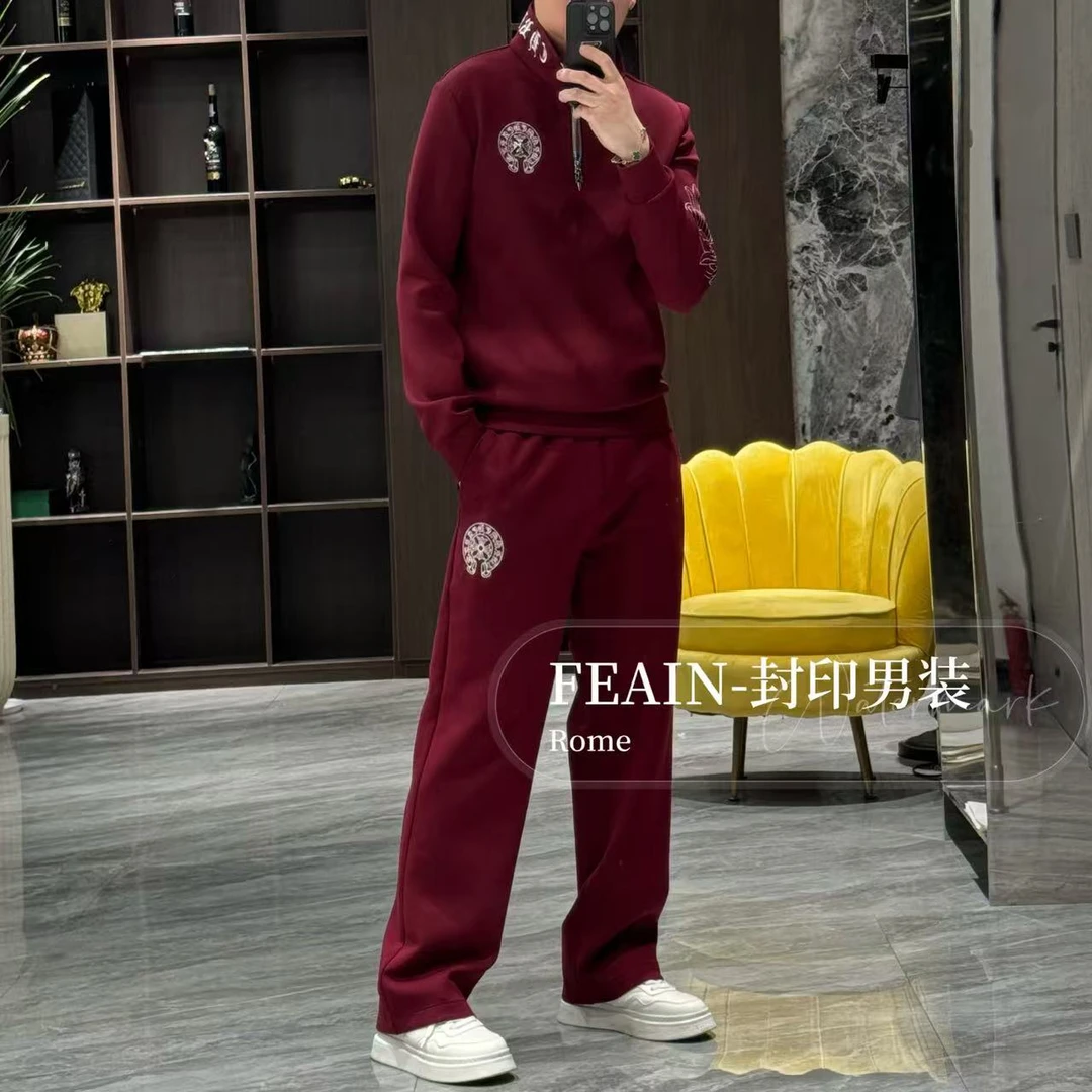 克*罗方向全刺绣立领设计莫代尔空气层套装8366