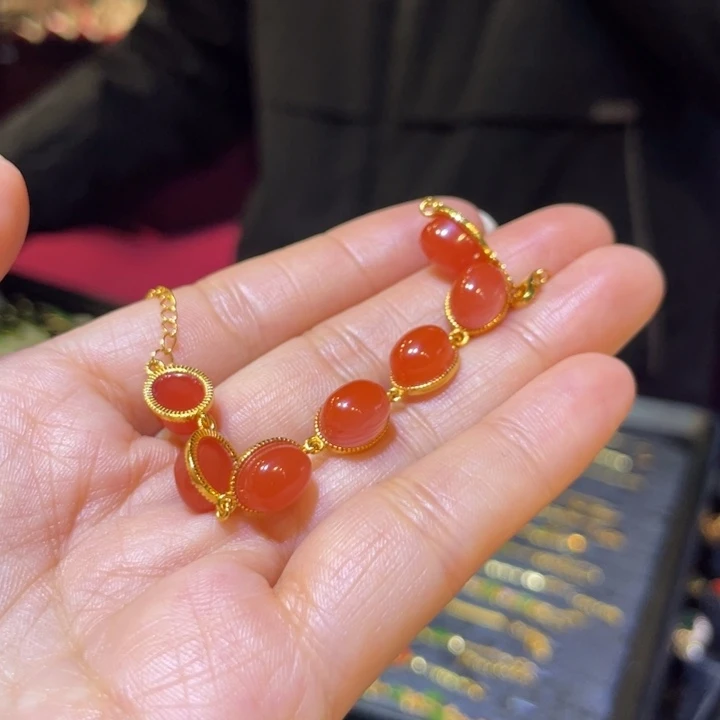 南红玛瑙银S925镶嵌手链