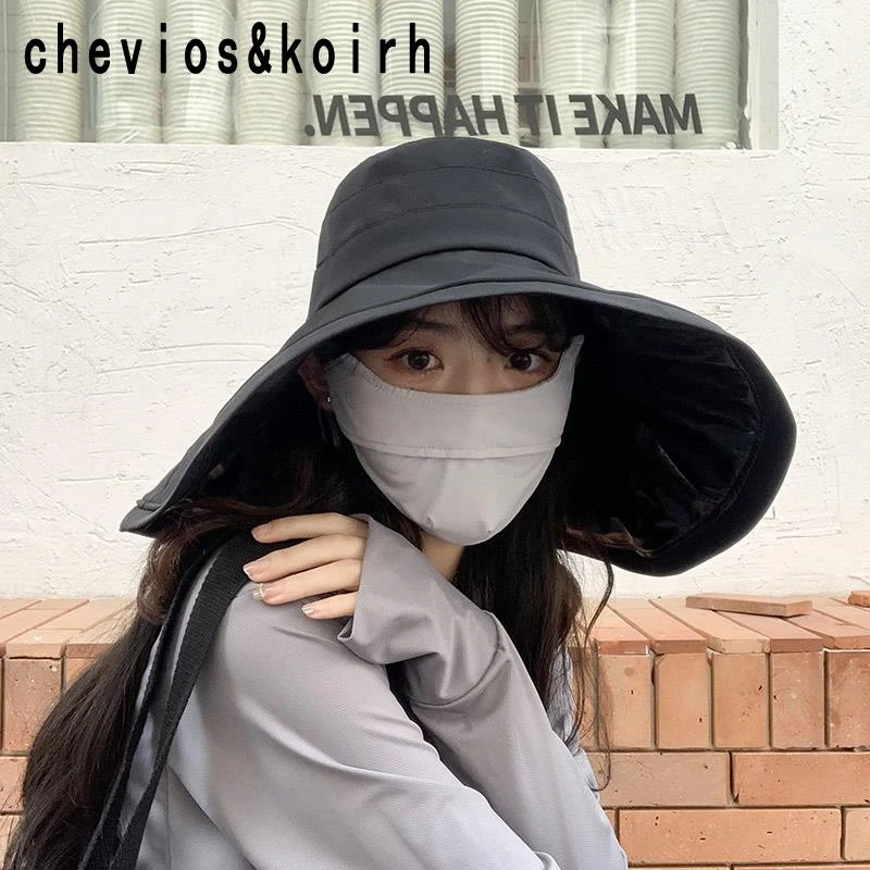 Chevios&Koirh超大帽檐遮脸渔夫帽女夏天防紫外线遮阳帽防晒日系