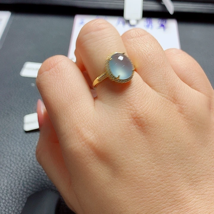 银S925镶嵌戒指翡翠天然翡翠银戒指