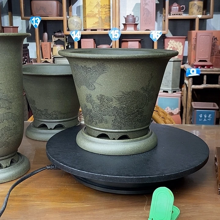 紫砂花盆天青泥全手工制作