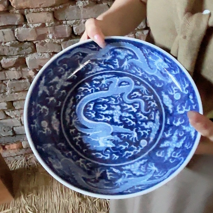 摆件景德镇高温陶瓷龙纹盘