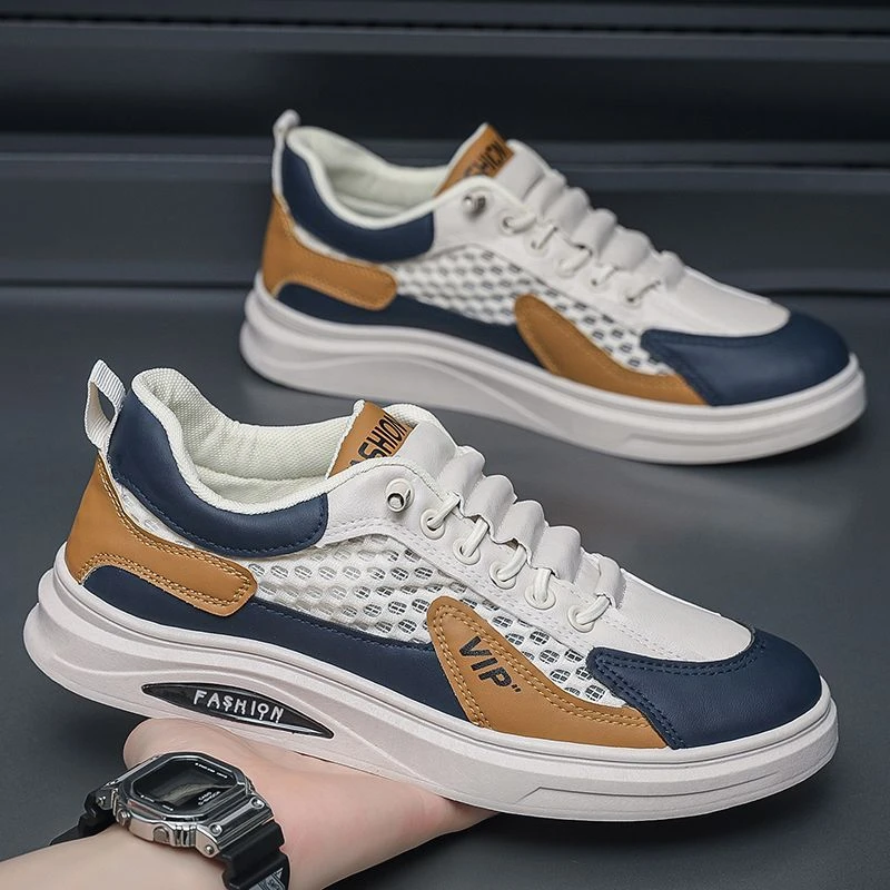 夏季新款透气运动鞋缕空网面低帮板鞋百搭一脚蹬厚底潮鞋子男W38