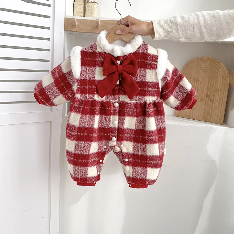 婴儿女宝宝棉衣冬季连体衣拜年服夹棉衣服棉服冬款爬服幼儿外出服