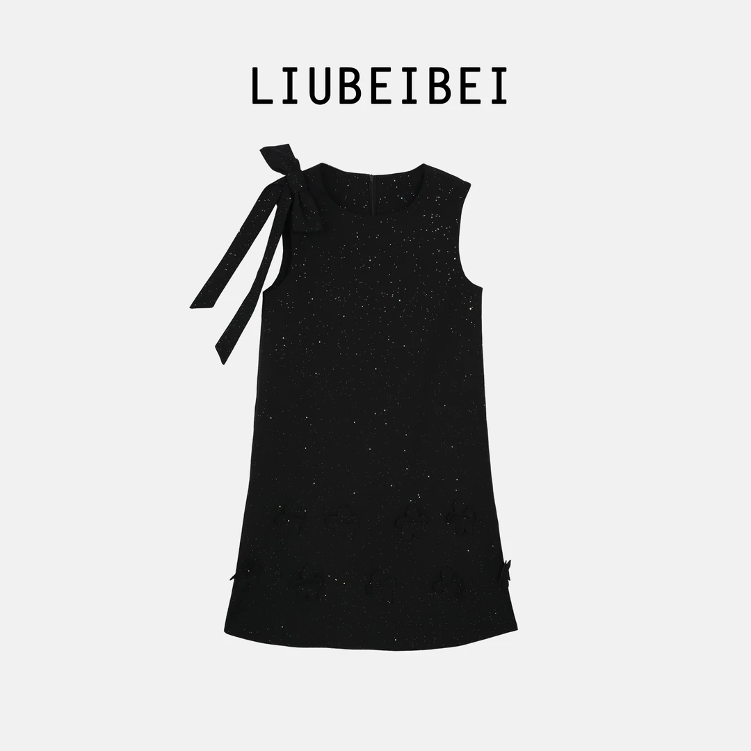 LIUBEIBEI春季新款【学院风格】闪钻蝴蝶结圆领优雅背心裙-8630