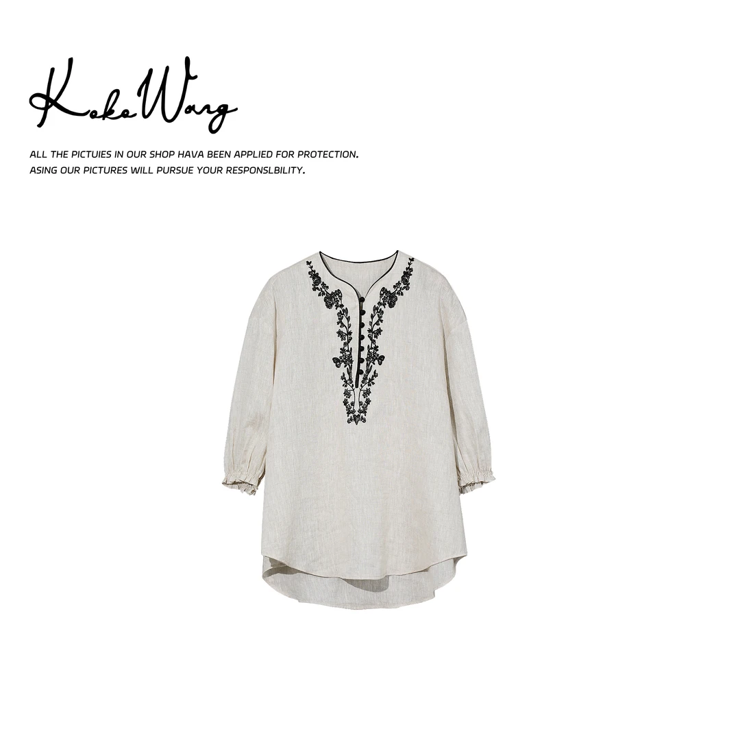 KOKOWANG 高级感重工刺绣轻奢减龄洋气V领衬衫上衣  525705C18T42