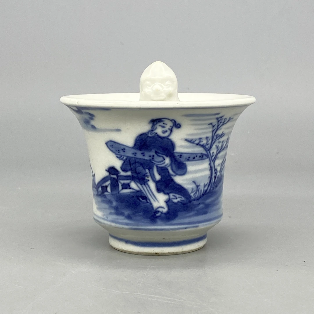 42507017*清乾隆青花人物故事公道杯/瓷器四/江苏省文物总店/