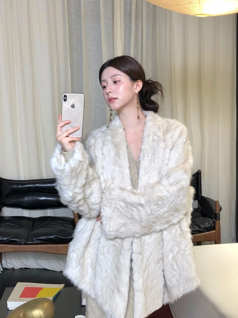 人造皮草 高级不规则设计环保银狐仿皮草外套女秋冬新款