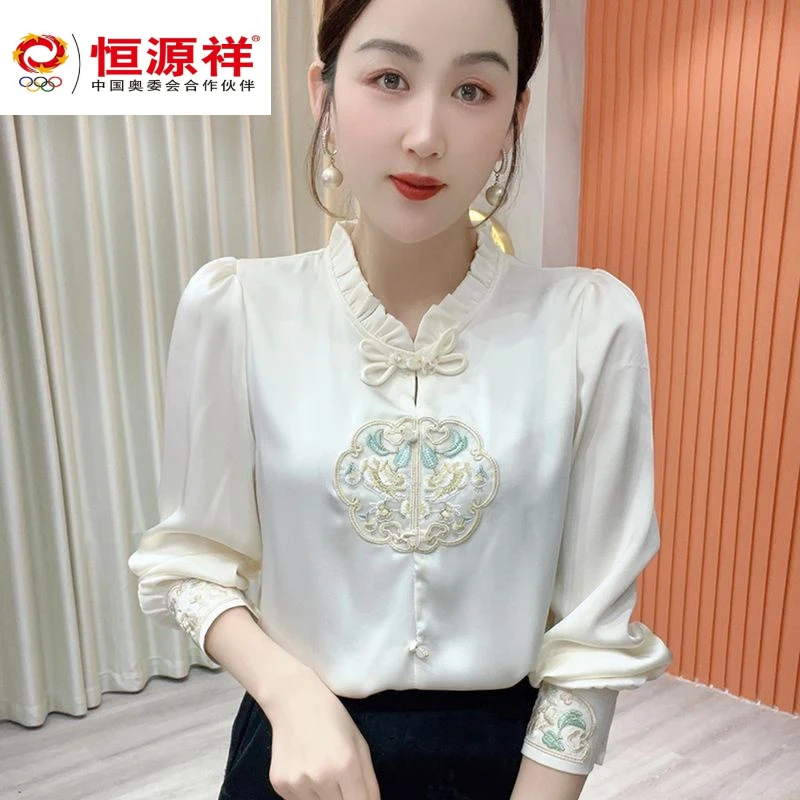 恒源祥彩羊新款绣花女装春季新款气质中国风提花时尚休闲显瘦洋气