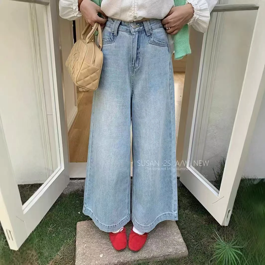 【刘噗噗】穿搭系女孩  浅色大阔腿裤6504