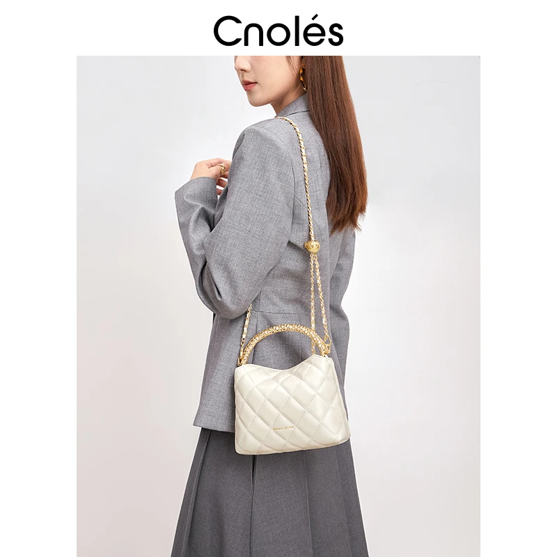 Cnoles蔻一小香风包包女式2025新款白色链条包单肩斜挎包高级感