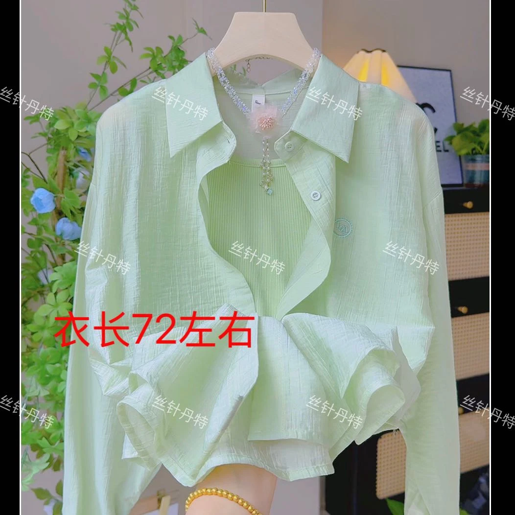 佳6802轻薄衬衫上衣女夏季新款宽松防晒衣衬衣外套吊带背心