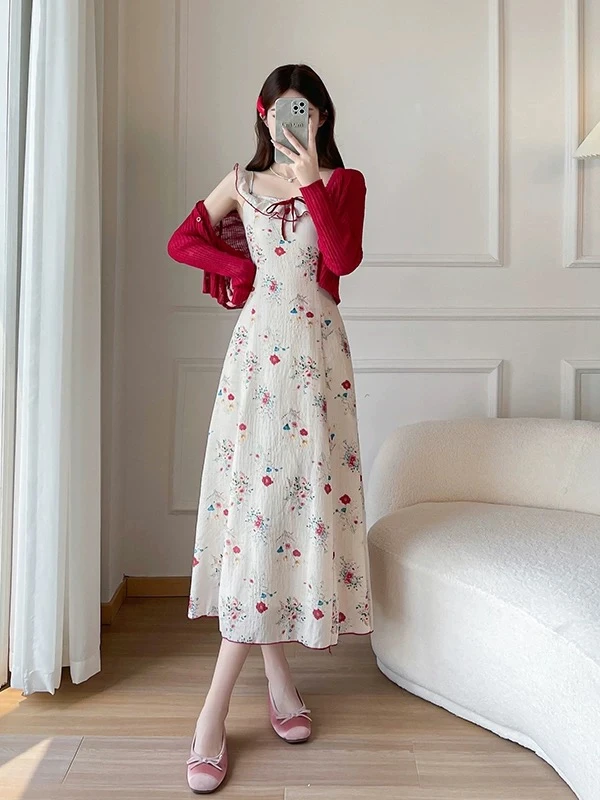 【A051-A100】 夏季新款碎花雪纺连衣裙遮肉显瘦