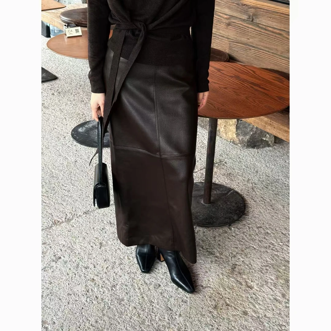 FIINAL《立体分割》复古哑光直筒皮半裙