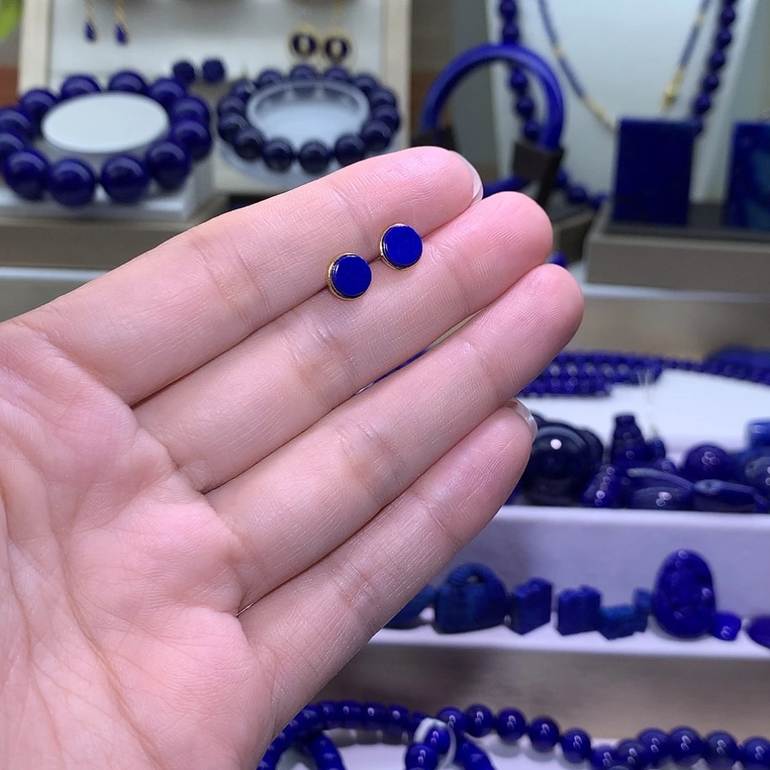 青金石合金天然原矿耳钉