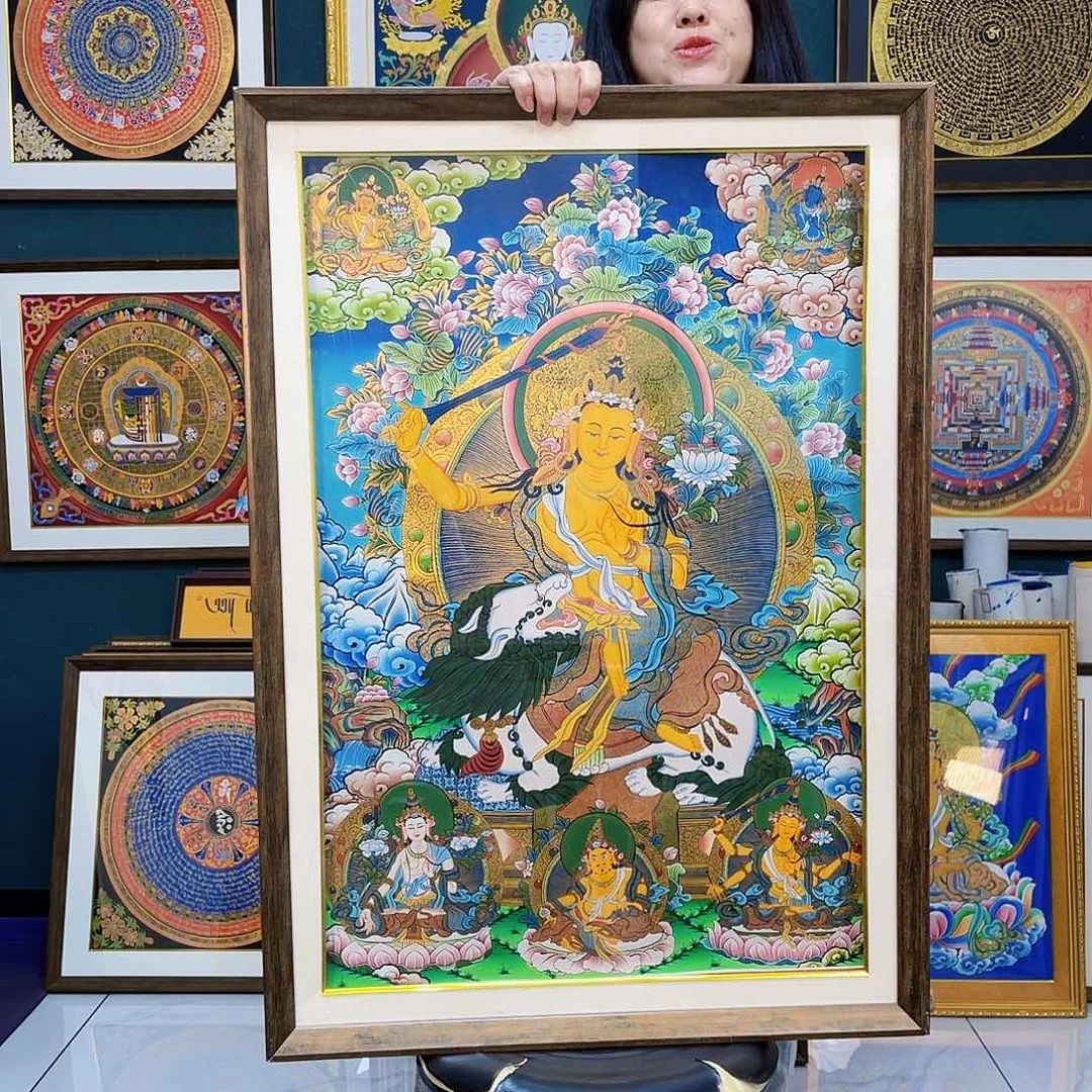 卷轴画?****春手绘唐卡文殊带框