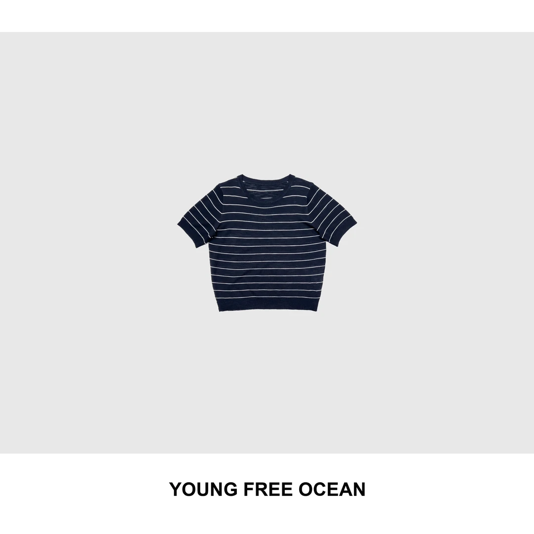 YOUNG FREE OCEAN2025夏款 细条纹短袖线织衫M1908