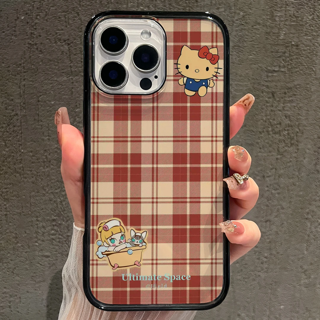 【AI键保护】棕色格纹适用苹果16promax手机壳iphone15新款14少女