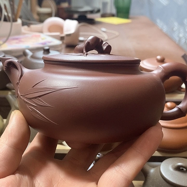 紫砂茶壶党福竹壶 半手工制作