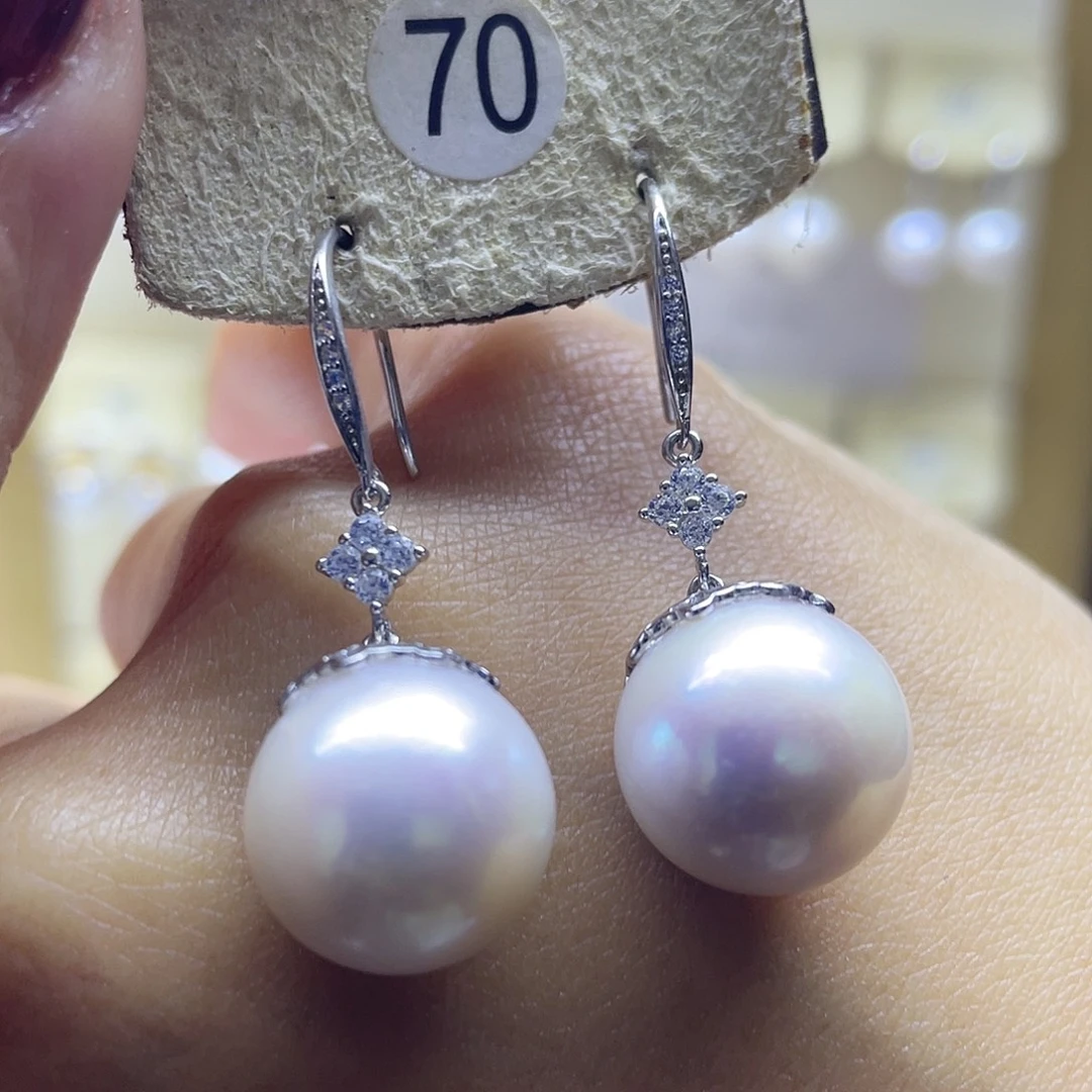 淡水珍珠银S925镶嵌耳饰