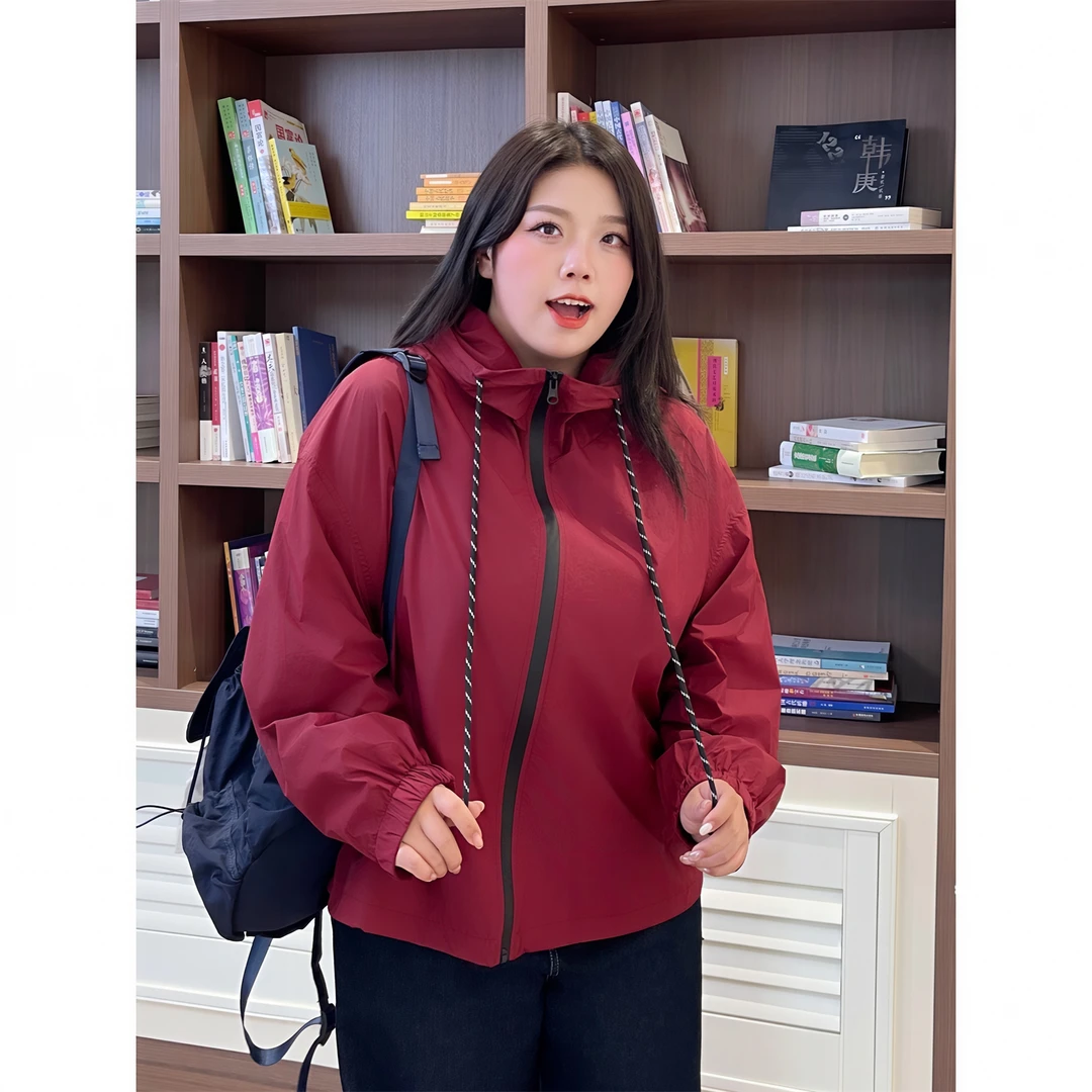大码女装秋季温婉花契200斤胖mm韩风帅气抽绳连帽冲锋衣15447-Q