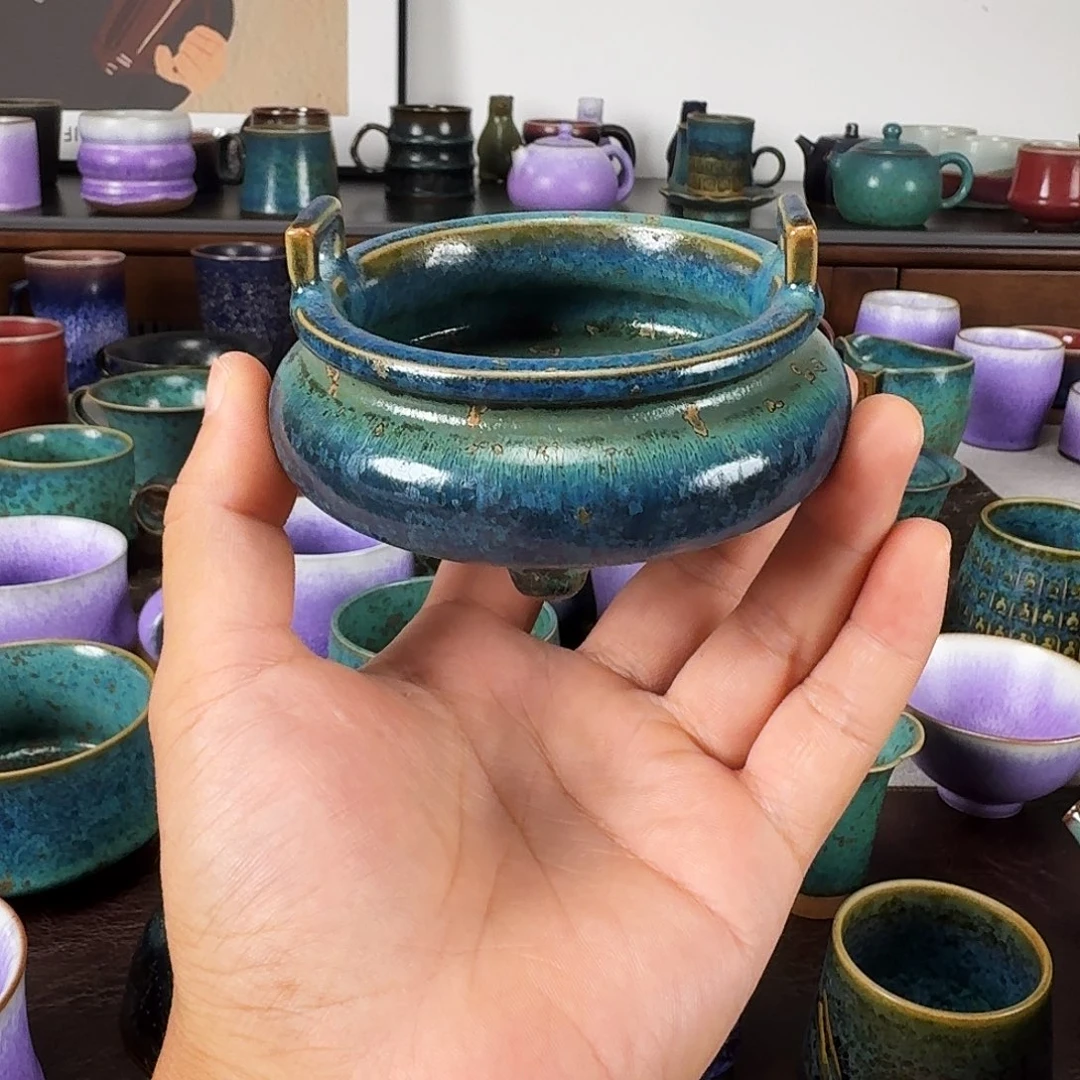 孔雀蓝釉香炉任晓飞高端瓷器杯子瓷器