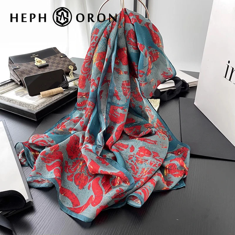 100%桑蚕丝柔软印花丝巾女夏季新款长条百搭气质围巾防晒轻薄披肩