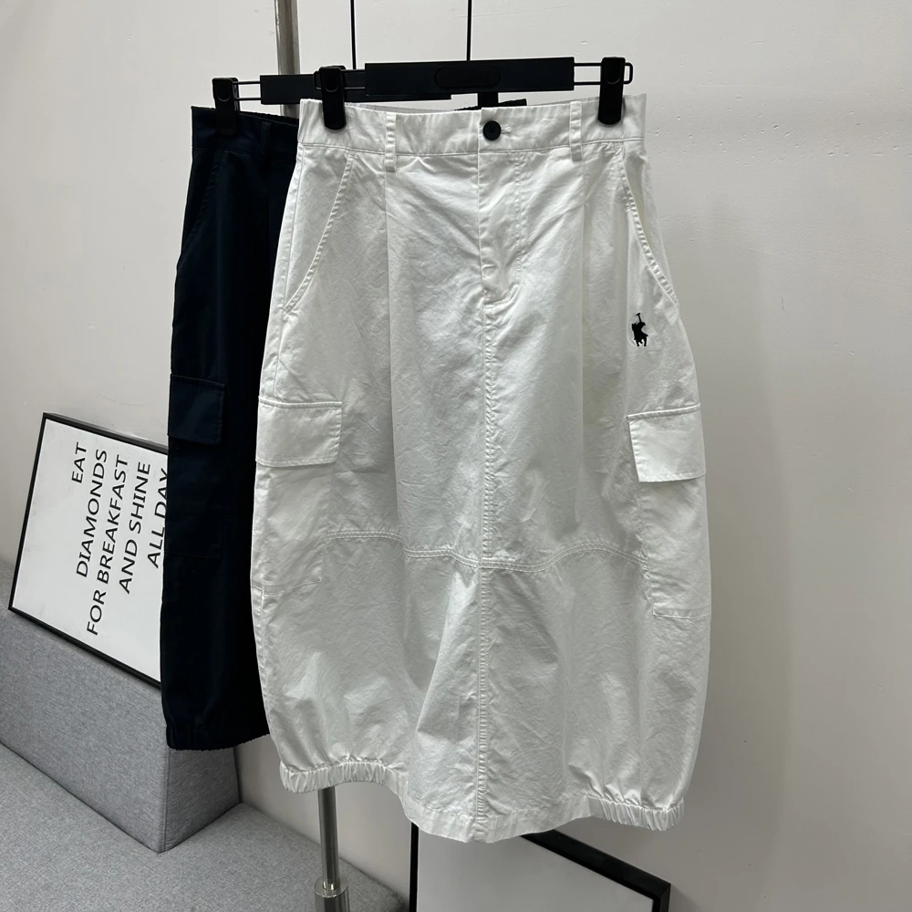 全棉【裙长78】 松紧腰复古高腰 显瘦休闲半身裙工装裙