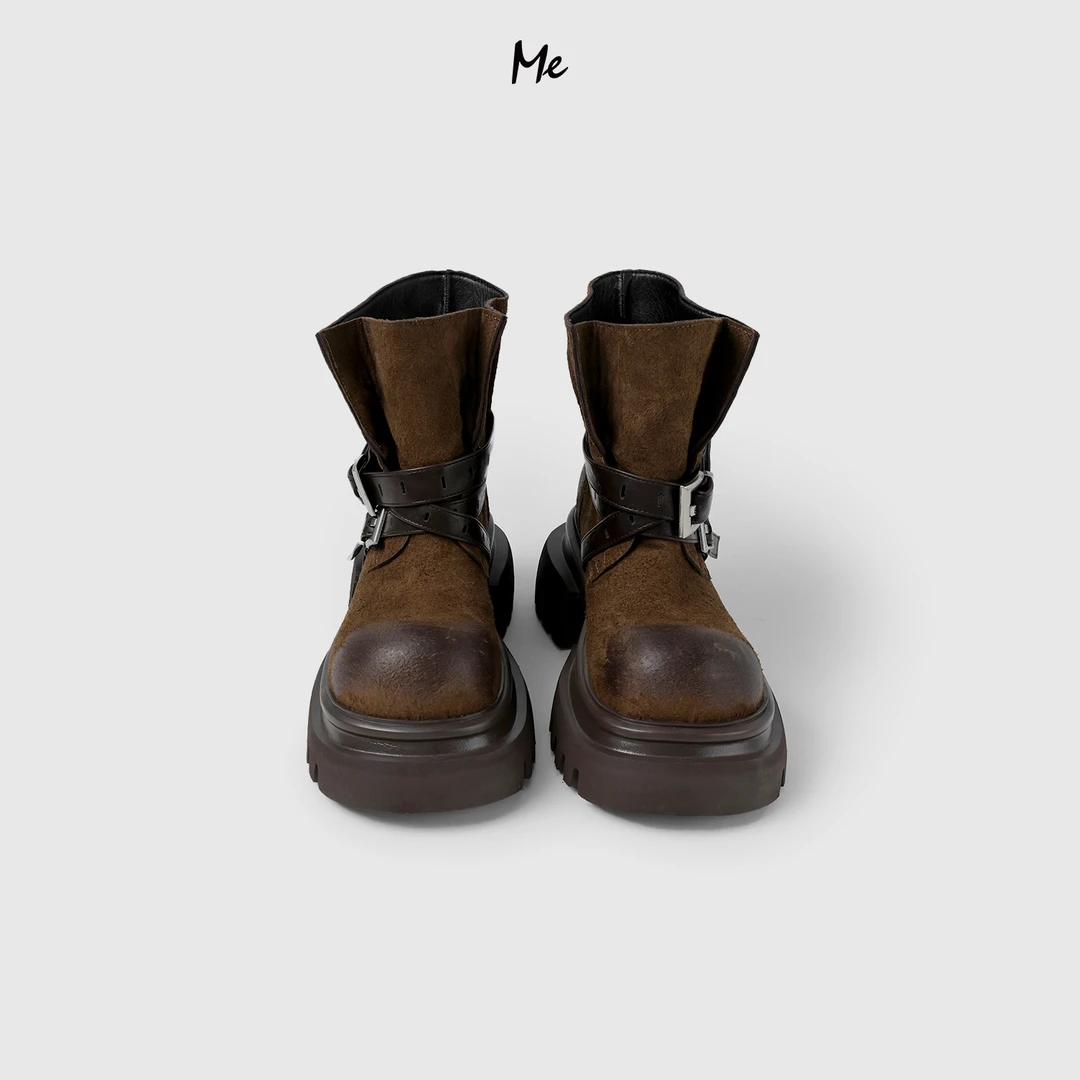 ME【磨砂真皮擦色厚底大头靴】重磅牛反绒增高百搭时尚鞋子MESA1564
