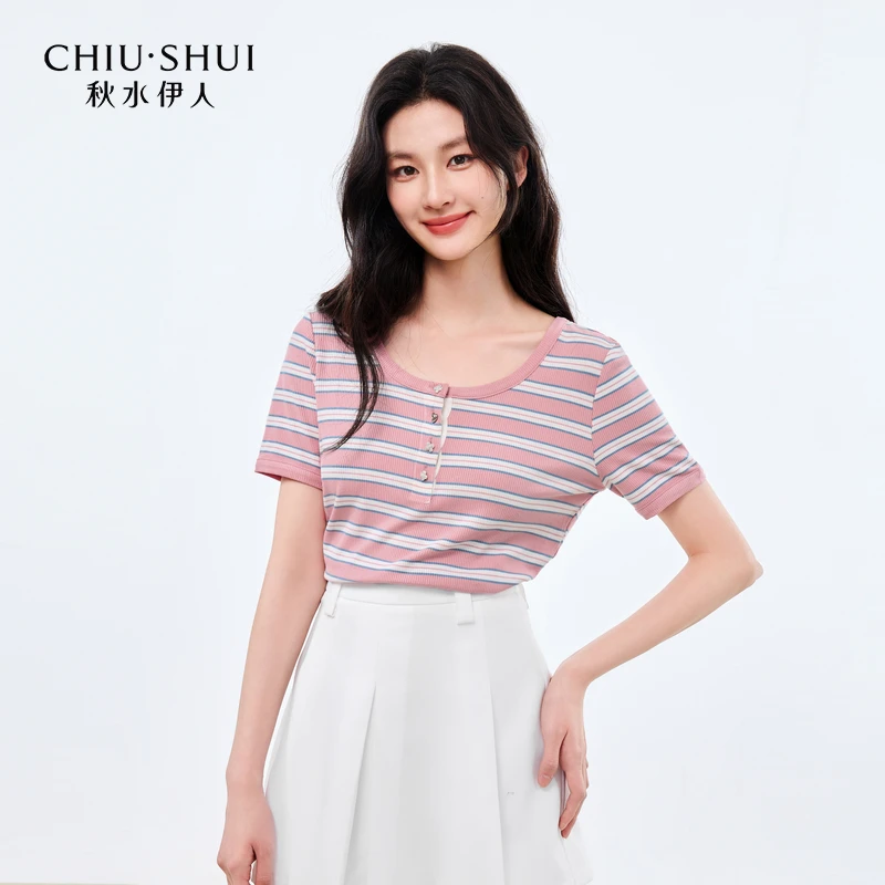 【林一专属】秋水伊人日常简约T恤女撞色条纹上衣625203D200270
